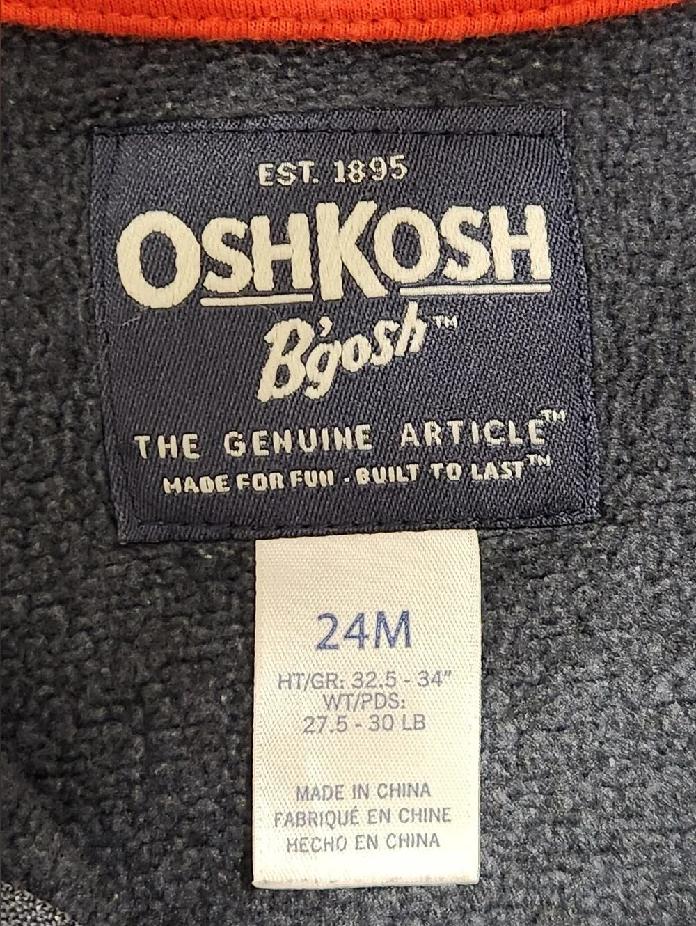 OshKosh B’gosh Gray Full-Zip Fleece Hoodie 24M